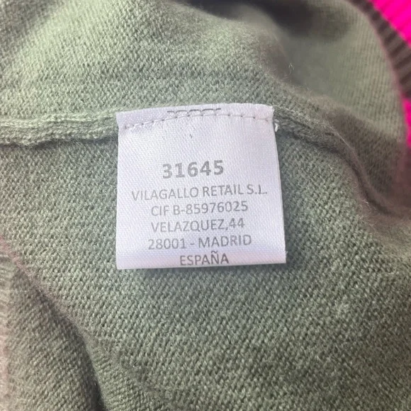Vilagallo Wool Tiger Back Cardigan Olive Green XS Oversized Graphic Knit Spain - Picture 7 of 8
